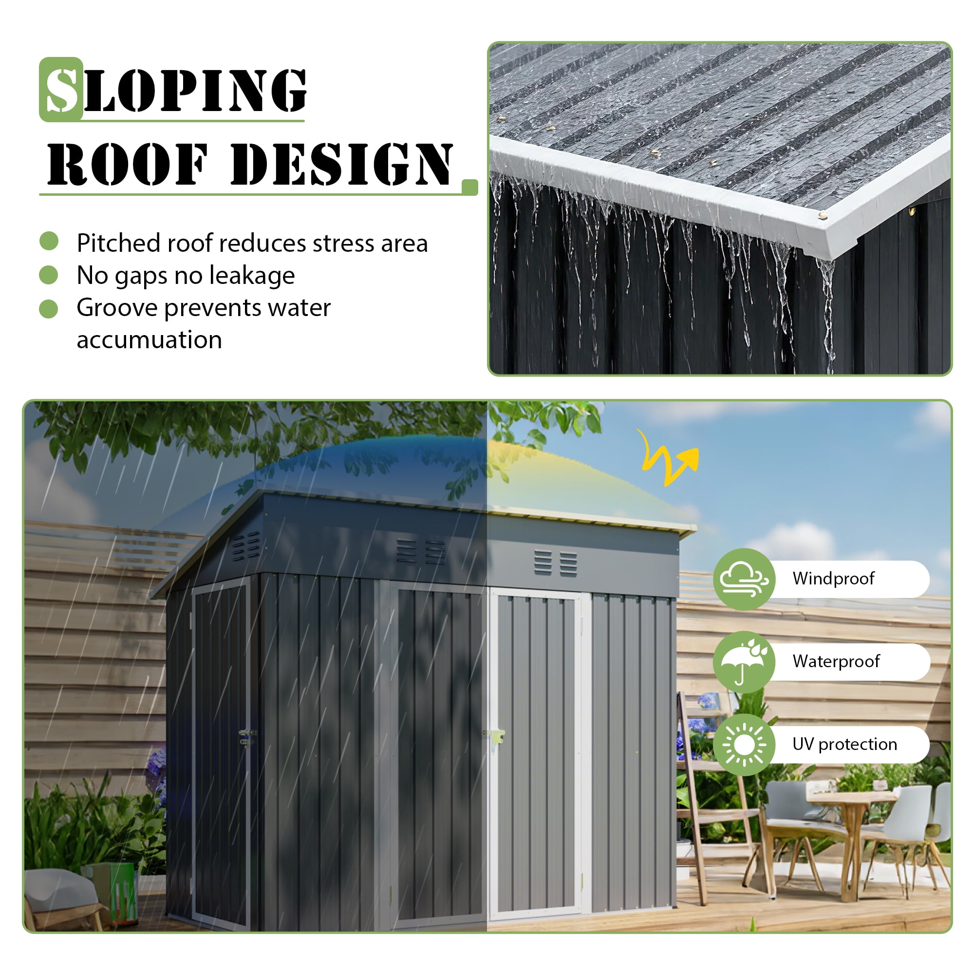 LZBEITEM 8 x 4 ft Outdoor Metal Storage Shed, Small Metal Sheds & Garden Tool Shed with Galvanized Floor Frame Kit Lockable for Garden, Backyard