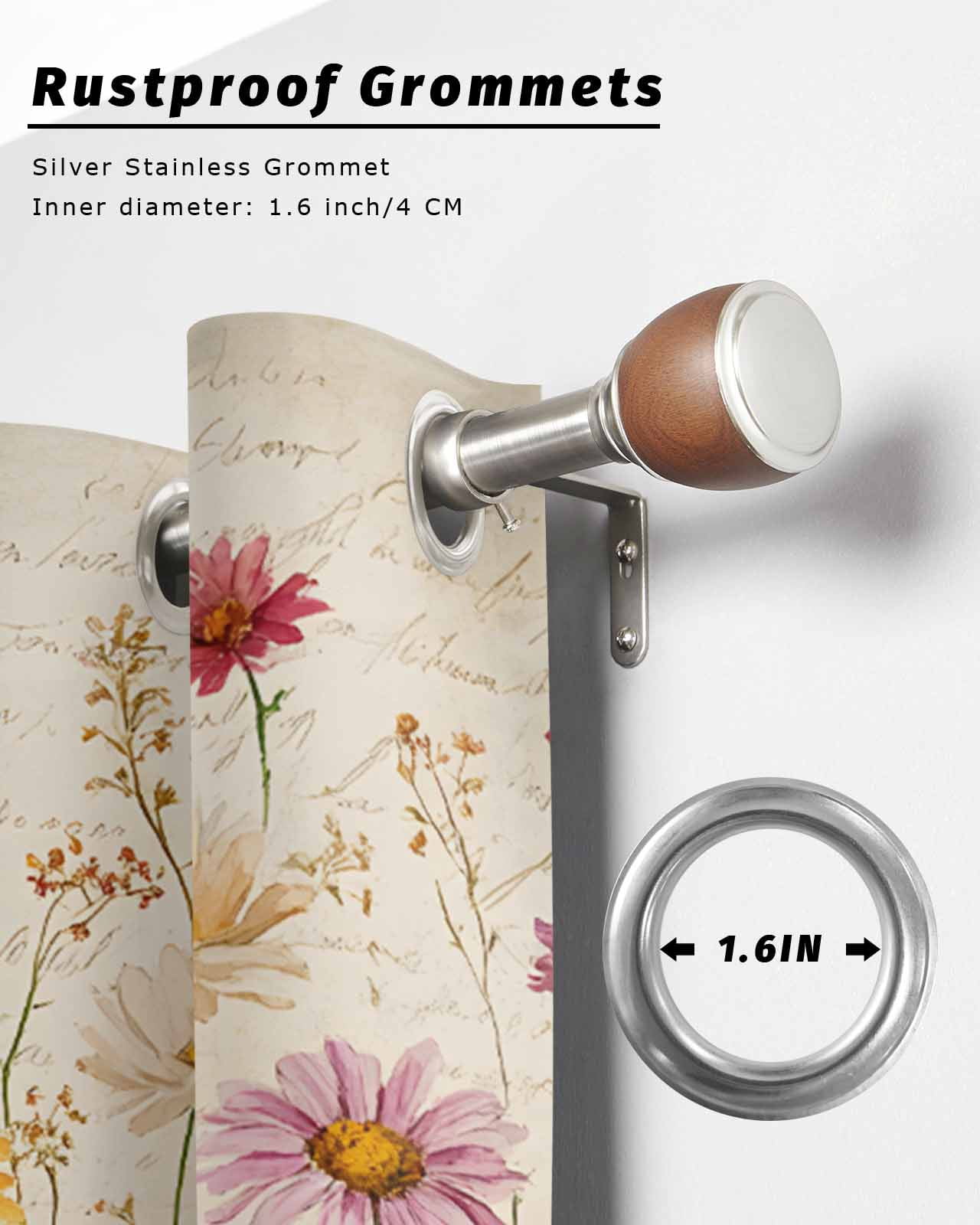 nqOlkjepod Outdoor Curtains for Patio Waterproof, Botanical Floral Outdoor Privacy Panels Grommet, Retro Purple Pink Yellow Wildflowers Blackout Outside Curtains for Porch/Cabana 54"x95", 1 Panel