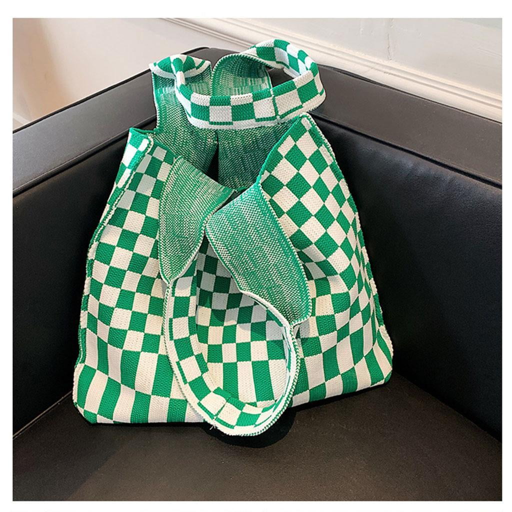 lionlar Chic Checkerboard Women Girls Knitted Shoulder Bag Casual