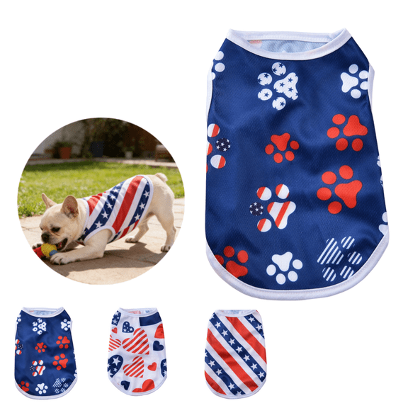 4th of July Dog Outfits Patriotic Dog Sleeveless Shirt Dog American Flag Summer Tank Top Mesh Breathable Independence Day Outfits for Large Dog - Dark Blue,XS