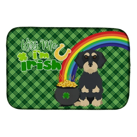 

Wirehair Black and Cream Dachshund St. Patrick s Day Dish Drying Mat 14 in x 21 in