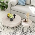 thumbnail image 5 of 2-Piece Modern Farmhouse Living Room Coffee Table Set, Round Table Natural Finish with Handcrafted Wood Ring Motif, White, 5 of 7