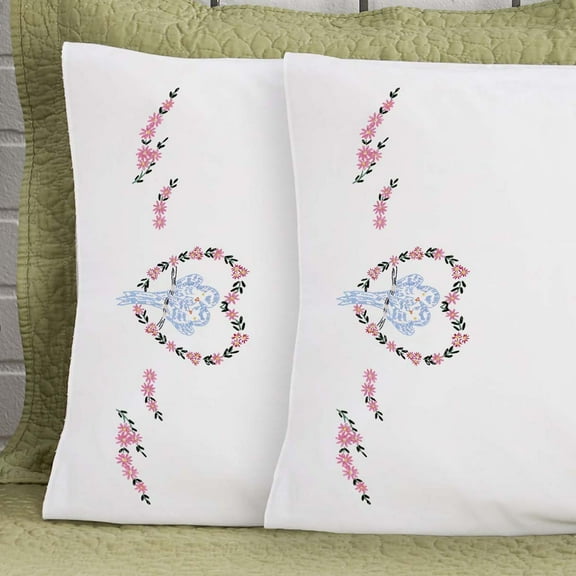 Herrschners® Beverly Pillowcase Pair Stamped Embroidery