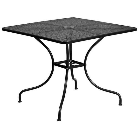 Bowery Hill 35.5" Square Steel Flower Print Patio Dining Table in Black
