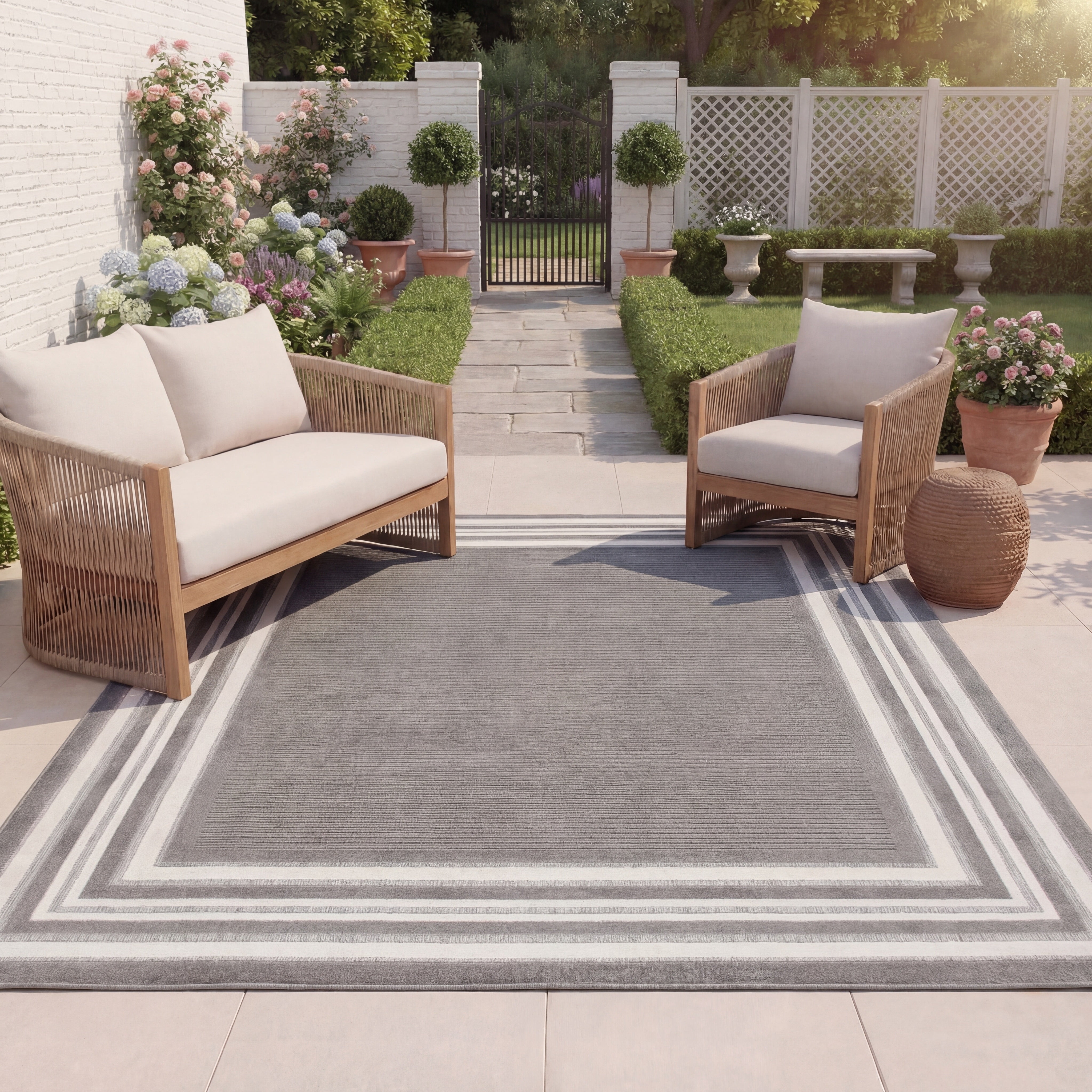 SAFAVIEH Cabana Henry Striped Indoor/Outdoor Area Rug, Grey/Ivory, 5'3" x 7'6"