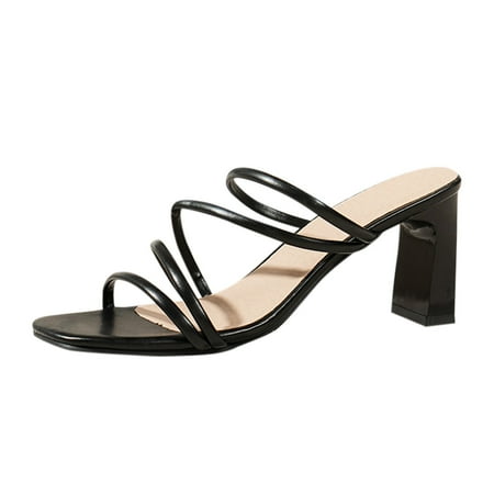 

WANYNG Sandals For Women Ladies Heel High Heel Fish Mouth Rhinestone Sandals Ginger Snaps Flip Flops Comfortable Work Heels Women