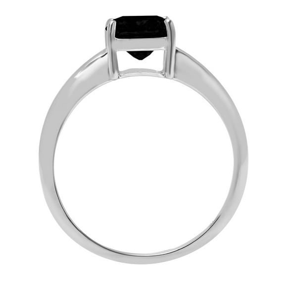 2.5 ct Cushion Cut Natural Onyx Solitaire Engagement Ring for Women in 18K White Gold