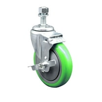 5 Inch Green Polyurethane Wheel Swivel ½ Inch Threaded Stem Caster with Brake