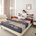 thumbnail image 4 of Homewish Hunting and Fishing Twin Sheet Sets, Rustic Cabin Paddle Twin Fitted Sheet, Wheat Navy Abstract Flat Sheet, Super Cozy Room Decor, 3 Pieces, 4 of 7