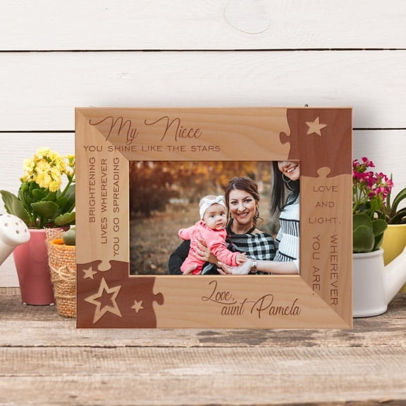 My Niece You Shine Like The Stars Love And Light Personalized Wooden Frame-5" x 3 1/2" Brown Horizontal