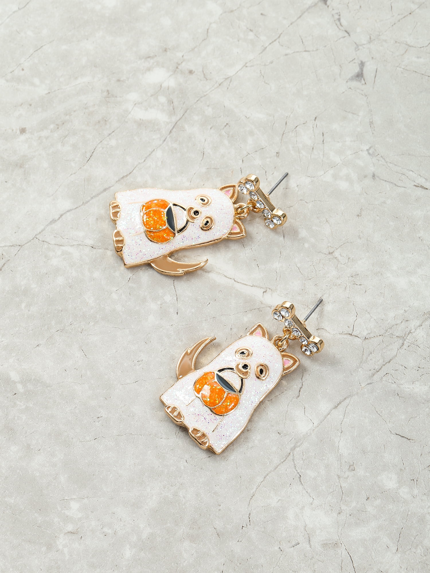 Way to Celebrate Halloween Goldtone Ghost Dog Earring, 1 Pair