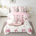 thumbnail image 2 of Cowboy Boots Bedding Set Queen Size 7 Piece,Bow Knot Flowers Room Decor Bed Set,Cartoon Bows Printed Bed in a Bag Bedding Bed Sets,White Pink Cute Shoes Bed Sheets Set, 2 of 4
