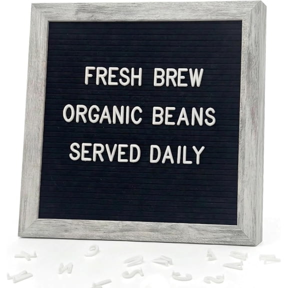 C CRYSTAL LEMON Felt Letter Board 10x10 Inches – 336 Letters, Numbers & Symbols – Rustic Black Message Board with Wood Frame, Wall Mount & Display Stand