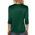 thumbnail image 5 of WULMLEO Women's Satin V-Neck 3/4 Sleeve Blouse Silky Casual Tops for Summer Night Out Dark Green 2XL, 5 of 6