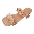 thumbnail image 1 of Bmisegm Ladies Summer Solid Colour Flowers Square Head Flat Bottom Beach Recording Large Size Sandals Slippers Womens Sandals Summer Khaki 7, 1 of 9