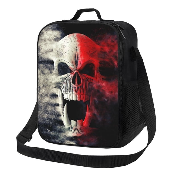 Disketp Red And White Screaming Demon Skull Bolsa Térmica Estampada para Almuerzo, Lonchera para Hombres y Mujeres Adultos