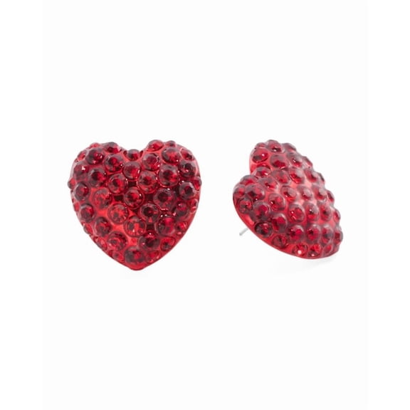 Betsey Johnson Pave Crystal Heart Shaped Button Stud Earrings, Red, Post Back Closure