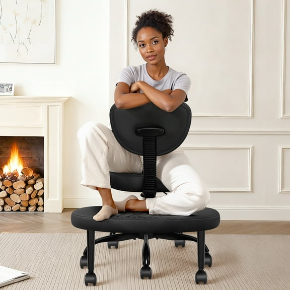 COOLHUT Cross Legged Chair, Ergonomic Adult ADHD Office Chair, Height Adjustable Yoga Office Chair, Meditation Chair with Lumbar Support, Home Office Kneeling Chair, Black