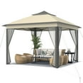 thumbnail image 1 of Gymax 11 x 11 ft Pop up Gazebo 2-Tier Patio Canopy Tent Shelter w/ Carrying Bag Brown, 1 of 6