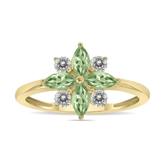SZUL Women's 3/4 Carat TW Green Amethyst and Diamond Flower Ring in 10K Yellow Gold