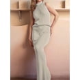 thumbnail image 4 of Women'S 2 Piece Outfit Sleeveless Knit Tank Top Bodycon Long Skirt Set Loungewear Beige M, 4 of 7