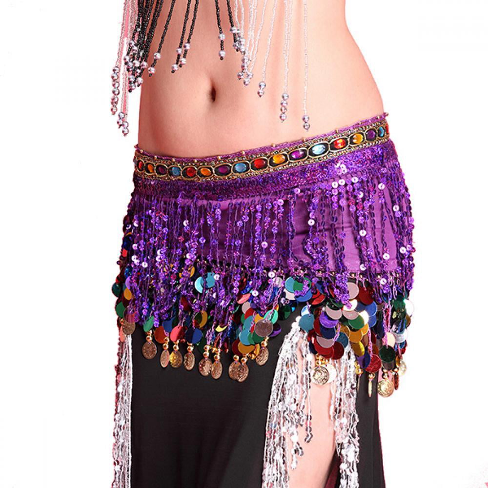 Women's Chiffon Belly Dance Hip Scarf Waistband Belt Skirt Mixed Colors Sequence