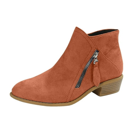 DVKOVI Cowgirl Boots Women Womens Ankle Cowboy Boots Women Shoes Fashion Comfortable Soft Sole Ankle Boots Outdoor Casual Suede Zipper Short Boots Low Heel Cowboy Boots for Women Orange 43