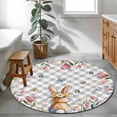 thumbnail image 4 of Easter 3ft Area Rug, Spring Rabbit Butterfly Botanical Florals Grey Plaid Washable Non-Slip Small Round Rugs for Entryway Bedroom Kitchen, Soft Circle Carpet for Dining Room, Playroom Nursery Rug, 4 of 9