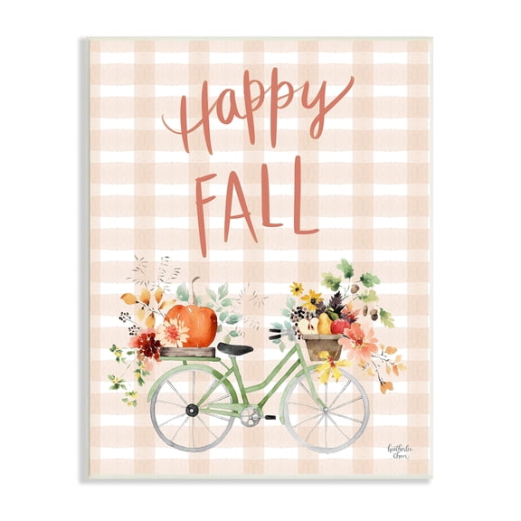 Stupell Industries Happy Fall Plaid Seasonal Flowers Blooming Bicycle Graphic Art Unframed Art Print Wall Art, Design by Heatherlee Chan