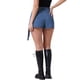 thumbnail image 3 of Falda de mezclilla para mujer INSPIRE CHIC, skort con cremallera decorativa, estilo Y2K, cintura alta, falda corta de mezclilla falsa, M azul, 3 of 6