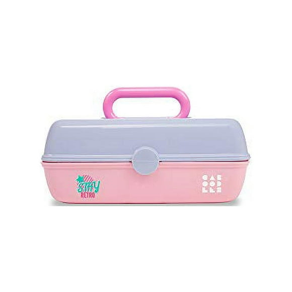 Caboodles Stay Retro - Pretty in Petite Makeup Organizer | Compact Carrying Cosmetic Case, Periwinkle Blue Over Pink
