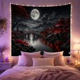 thumbnail image 2 of Full Moon Above a Riverside Pagoda Village and Bridge, Peaceful Fantasy for Nature Lovers, Asian Landscape Decor, Housewarming Gift, Tapestry Wall Hanging for Bedroom and Den, 2 of 7