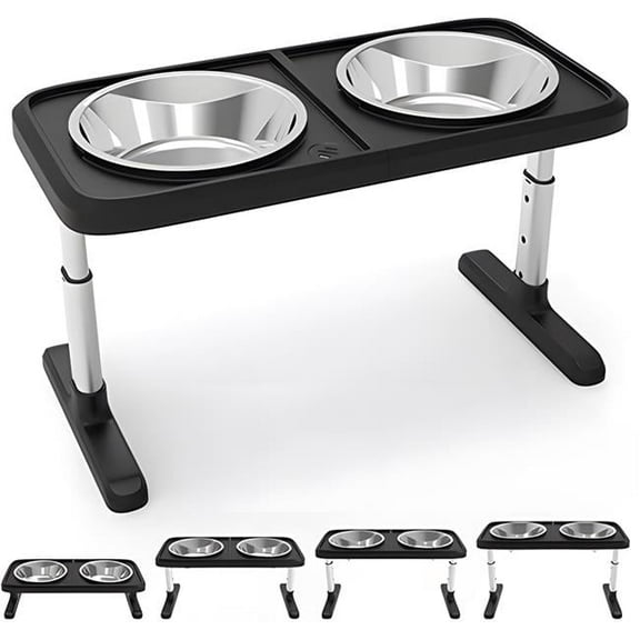 WOWMTN 93AZ WOWMTN Adjustable Height Raised Pet Stand Feeder with 2 Stainless Steel Bowls