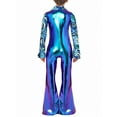 thumbnail image 3 of Haitryli Child Retro S Disco Outfit Boys Metallic Fabric Long Sleeve Zip Front Flared Pants Jumpsuit Blue 8, 3 of 7