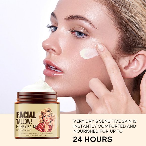 Crema hidratante de sebo de ternera alimentada con pasto para el rostro y el cuerpo - Bálsamo natural hecho a mano para la piel seca y sensible - Loción limpiadora e hidratante versátil - Botella de