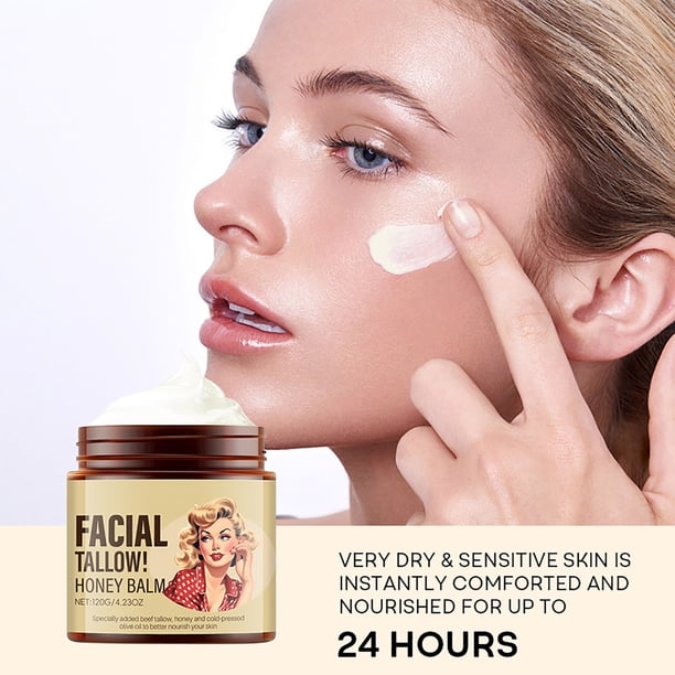 Crema hidratante de sebo de ternera alimentada con pasto para el rostro y el cuerpo - Bálsamo natural hecho a mano para la piel seca y sensible - Loción limpiadora e hidratante versátil - Botella de