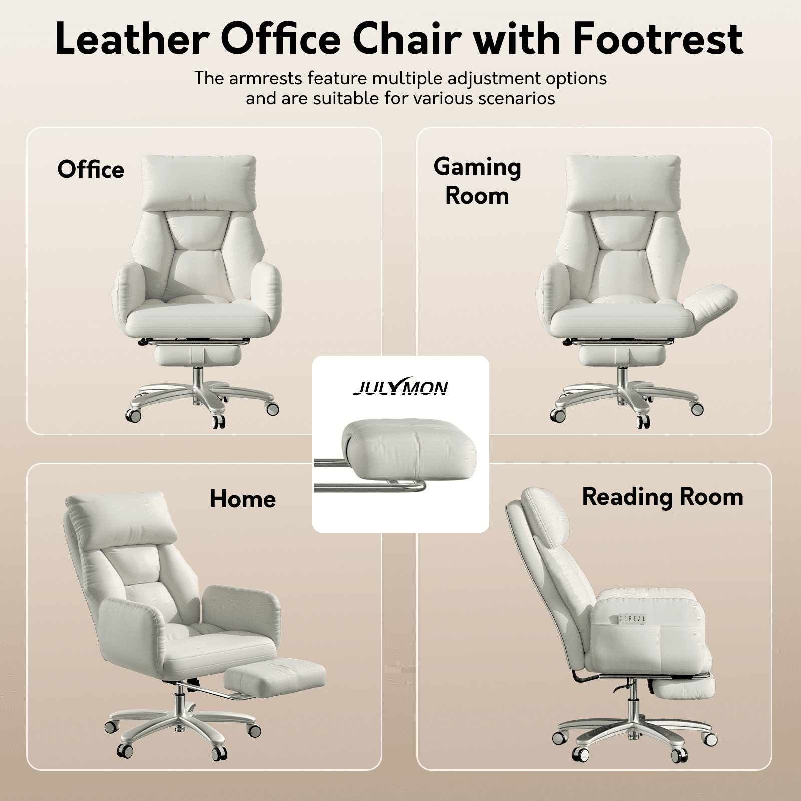 iooHug Criss Cross Office Chair, Big and Tall 500lbs High Back Faux Leather Desk Chair with Footrest, Wide Seat Cross-Legged Reclining Chair with Reversible Armrests and Lumbar Support, White