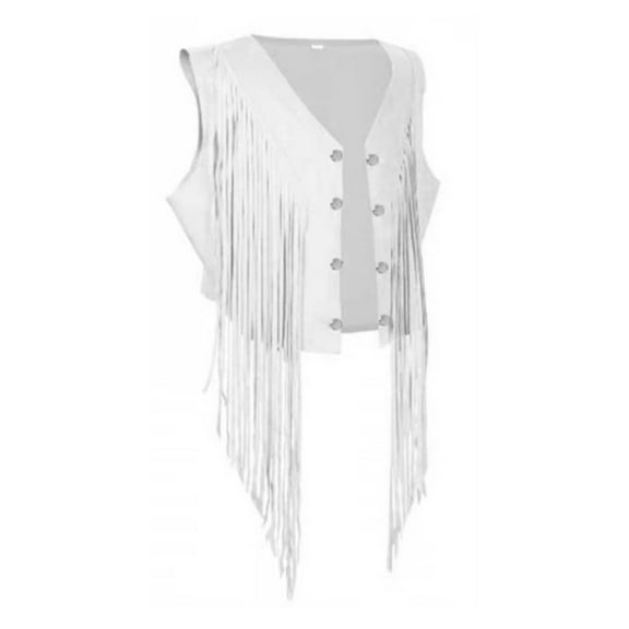 Women's Vintage Fringe Vest 70s Hippie Costume Sleeveless Tassels Cropped Cardigan Jackets Cowgirl Western Top Outwear