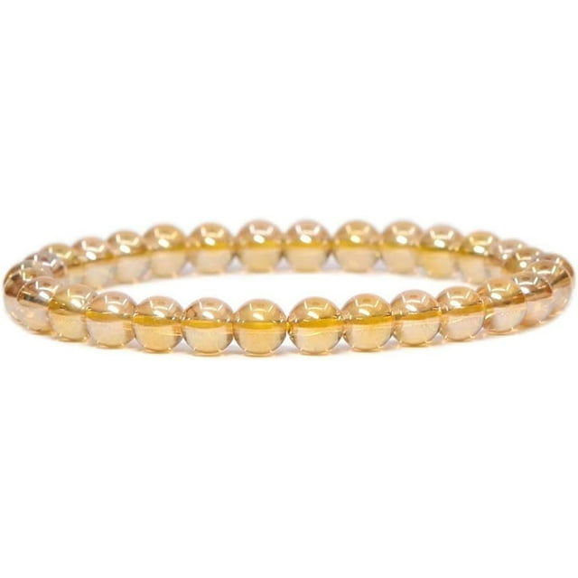 Bracelet Extensible en Perles Rondes de 6 mm avec Pierre Précieuse en Quartz Or Champagne Revêtue 6,5 Pouces