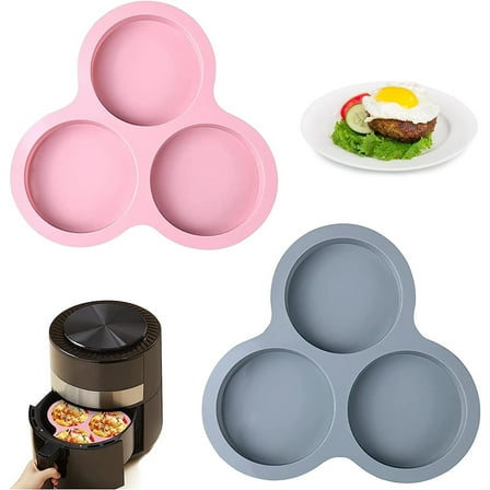 NOGIS Silicone Air Fryer Egg Pan,2 Pcs Air Fryer Egg Mold,Non-Stick Air Fryer Baking Pan,3 Cavity Silicone Muffin Pans for Baking,Hamburger Bun Pan,Air Fryer Accessories