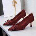 thumbnail image 5 of Women Pointed Toe Stiletto High Heels 6CM Satin Pumps Bow Wedding Evening Party, 5 of 6