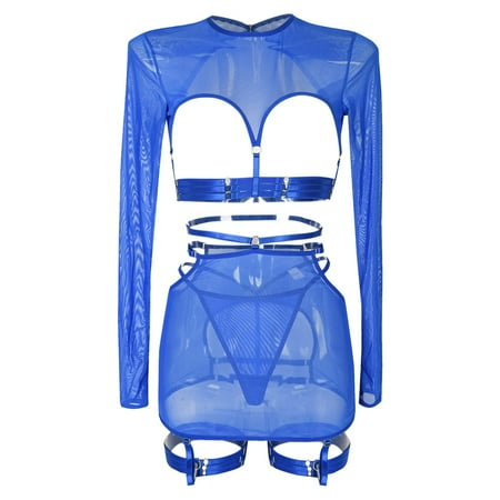 Shapewear Lingerie for Women 1 PC Blue Deep V Bodysuit for Women Tummy Control Bodysuit S