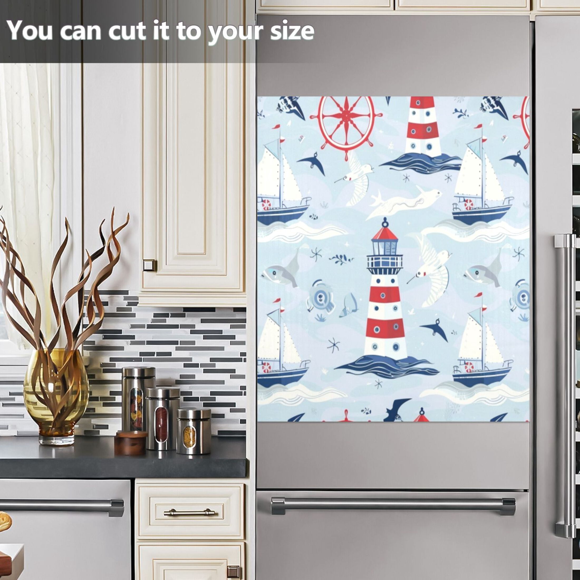 Dishwasher Magnetic Sticker 23x26 Inch Refrigerator Magnetic Sticker Washing Machine Magnetic Sticker Kitchen Panel Magnetic Sticker Home Decor Cartoon Red Lighthouse