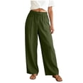 thumbnail image 5 of larppty Women Linen Pants Straight Wide Leg Casual Palazzo Pants with Pockets High Elastic Drawstring Waist Long Loose（AG， L）, 5 of 9