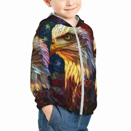 

Uemuo Geometric American Bald Eagle Pattern Rash Guard for Boys Girls Long Sleeve Swim Shirts UPF 50+ UV Sun Protection Hooded Fishing Shirt with Pocket for Kid-4 Years