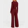 thumbnail image 3 of Kixjoy Two Piece Sets for Women Plus Size Fashion Long Sleeve Sweatsuits Athletic Warm Wide Leg Wide Leg Pant Sets Ribbed Knit Fall Outfits for Women, Wine XXL, 3 of 5