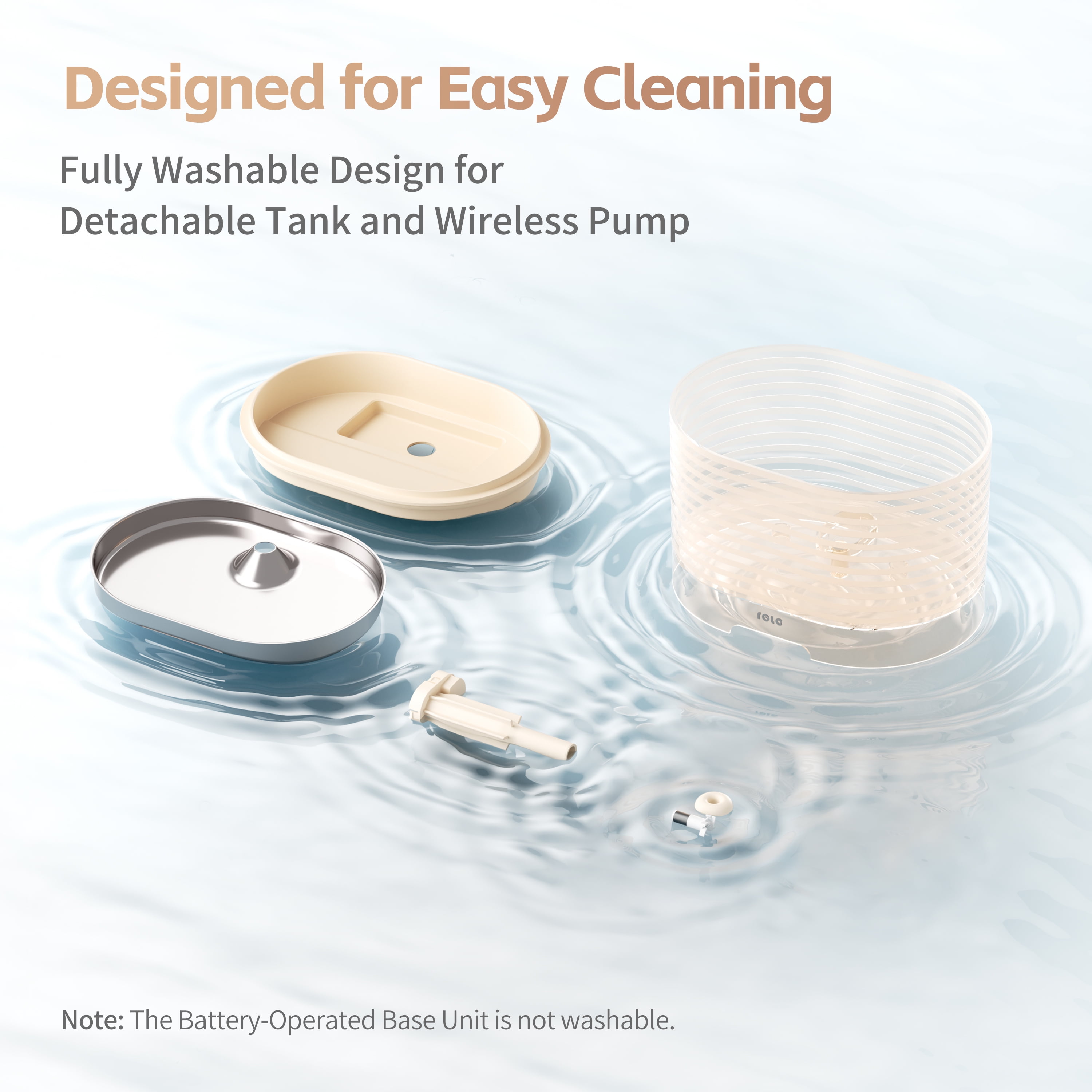 Enabot ROLA Cat Water Fountain Cordless: Battery-Operated Smart Pet Fountain, Pumpless Cat Water Dispenser, Stainless Steel Tray, Wireless Cat Fountain w/Phone App (2.4 GHz Only)