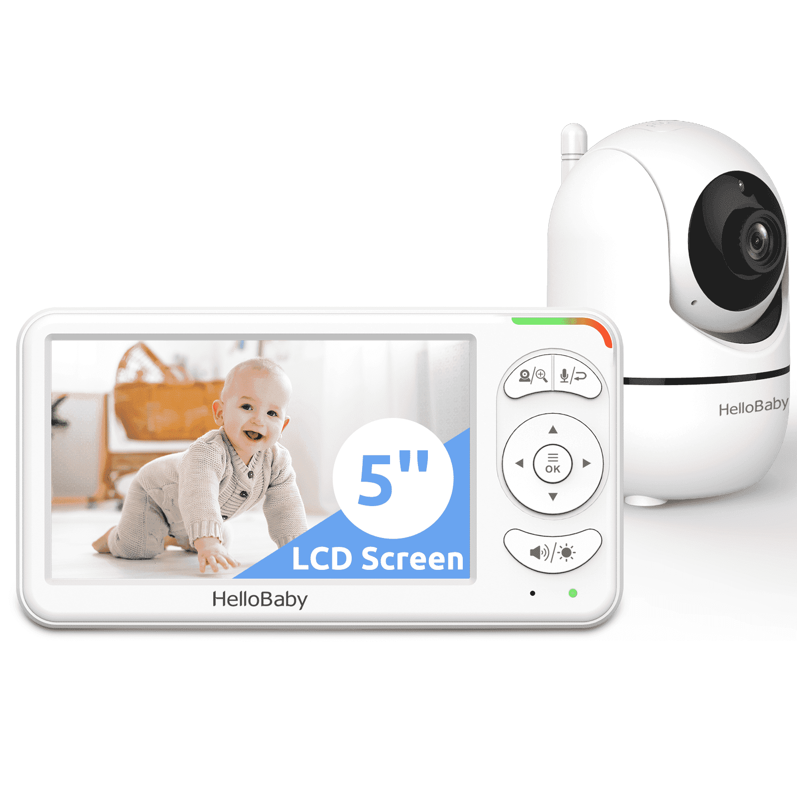 HelloBaby Video Baby Monitor-BBM838 with 5 inch Large Screen,No WiFi,Two-Way Talk,4000mAh Battery,Night Vision