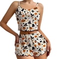 thumbnail image 2 of Miorin Under $5 Women Halloween Pajama Set Ribbed Knit Cami Crop Top & Drawstring Print Shorts, Cute Halloween 2 Piece Sleepwear, S, 2 of 4