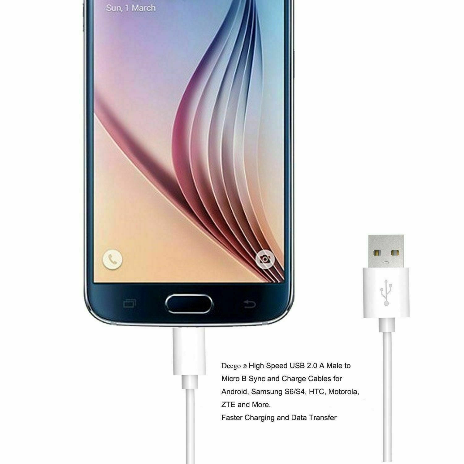 Micro USB Charger Cords Fast Charging Cable Cord For Cell Phone Android, 50 Pcs